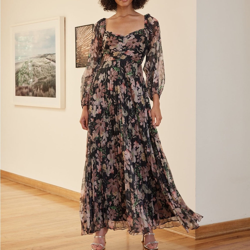 Lucy Paris Burgundy Floral Long Sleeve Dress - Picture 10 of 10
